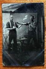 Two Men Put Up Dukes Over Bottle Of Whiskey / boxer Boxing 1800s photo Antique picture