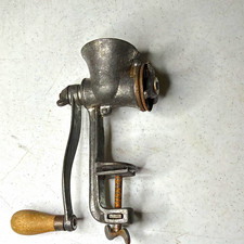 Antique Cast Iron Rotary Food Chopper Hand Crank Table Clamp Wood Handle Primiti picture