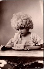THE MOST ADORABLE LITTLE GIRL : CURLS GALORE : HAVING A CUP OF TEA : RPPC picture