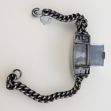 Vintage USN Navy WWII WW2 Sterling Silver Locketag Bracelet Locket Chain 7.5”20g picture