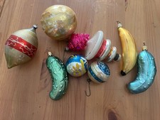 Vintage Mercury Glass Christmas Ornament Lot Mixed Balls Figural Lot of 9 picture