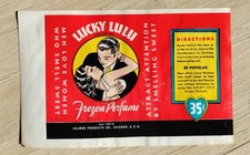 Rare 1936 Lucky LuLu Frozen Perfume Label Valmor Black Americana picture