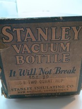 Vintage Red Stanley 2Qt Vacuum Bottle thermos w/Box, Cork, Cap, Patented 1923 picture