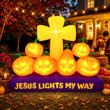 5.4×6.4FT Halloween Inflatable Cross With Pumpkins LED Christian Decoration New picture