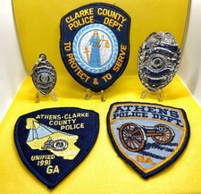 Vintage Athens-Clarke Co GA 3 Patch Police Keychain & Damaged Obsolete Badge B3 picture