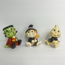 kitschy halloween witch baby frankenstein ghost  ceramic  whimsical htf picture