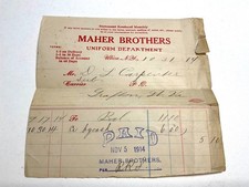 RARE 1914 WWI Era Maher Brothers Uniform Department Receipt Utica NY Antique picture