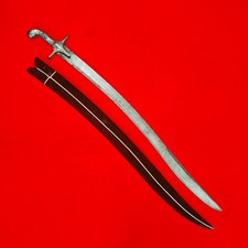 Indo Persian Mughal Islamic Silver Koftgari Damascus Sossun Pata Yatagan Sword picture