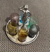 Farberware Art Deco Woman Shot Glass Holder Caddy W/6 Colored Glasses picture