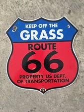 VINTAGE KEEP OFF THE GRASS ROUTE 66 SHIELD 11” x 10