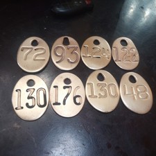 Lot of 8 Vintage Antique Thick Heavy Brass Cow Cattle Tag # Double-Sided polish  picture