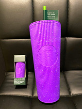 Starbucks 2024 Glow-in-the-Dark Purple Tumbler & Matching Key Chain BNWT picture