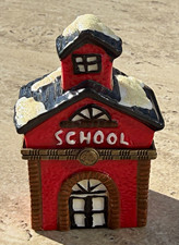 Darice 3.5” Porcelain School House Hinged Trinket Box Snow Christmas #2618-02 picture