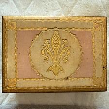 Vintage 1960’s Masi Pink & Gold Tone  Box w/ Fleur-de-Lis Lid made in Italy picture