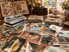 80 Damaged Postcards Lot random - Decoupage scrapbook Vintage Papier collé craft picture