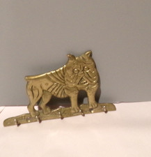 Vintage 1980’s Brass BULLDOGS Rack with 4 Hooks (hat/keys) picture