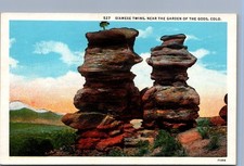 Siamese Twins Rock Formation Garden of the Gods Colorado Linen Postcard picture