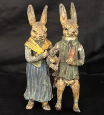 ANTIQUE AUSTRIAN VIENNA COLD PAINTED BRONZE PAIR OF RABBITS/HARES picture