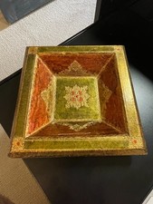 Vintage Italian Florentine Gilt Wood Square Bowl Catchall Decorative Red & Gold picture