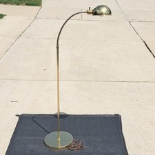 Vintage Brass Adjustable Gooseneck Floor Lamp MCM Mid Century Modern Dome Light picture
