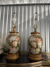 Pair Vintage Frederick Cooper High Relief Floral Ceramic Table Lamps 27” EUC picture