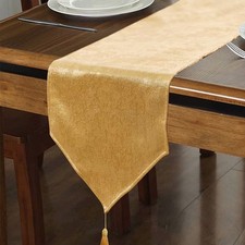 WAITER TREE Faux Linen Sparkly Spring Gold Table Runner 14x118 Inch with Tassels picture