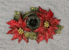Cast Iron c1922 Poinsettia Christmas Iron Candle Holder Red Green Single Cup 6