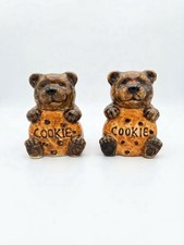 VTG 1990's Brown Hand Painted Teddy Bear  Cookie Ceramic Salt Pepper Shakers (JD picture