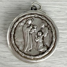 Vintage 800 Silver Rosary Box Necklace Pendant Locket First Holy Communion picture