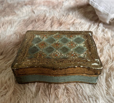 Vintage Florentine  Gold & Green Trinket Box with Lid Liner intact picture