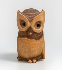 Wood Owl Figurine Rustic Folk Art Sculpture Hand Carved 3” Cabin Decor Vintage picture