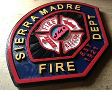 Fire Department Sierra Madre 3D routed wood patch plaque sign Custom Carved picture