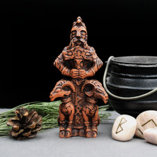 Thor Figurine - Wood Finish - Norse Asatru God Viking Statue - Dryad Design picture