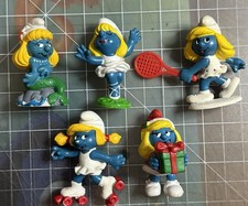 Vintage 1980s Peyo/Schleich SMURFS SMURFETTE Lot: Mermaid, Holiday, Ballet, Skat picture