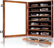 Knife Display Case Cabinet 14+ Wood Walnut Pocket Knives Holder Wall Shadow Box picture