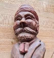 Antique Hand Carved Wood Bearded Man Artist Mark Sculpture Gnome picture