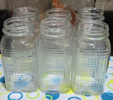 6 Vintage Square Shaped Glass QUART Canning Jars Waffle Grid Pattern Ball Kerr picture