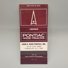 Vintage 1960s Pontiac Wide-Tracks Matchbook John R. Rudd Schenectady NY picture