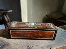 Antique Napoleon III French Drop Front Glove Box Inlaid Ebony Satin Cushioned picture