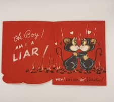 VTG Valentines Day Greeting Card Naughty Kissing Devil Angel picture