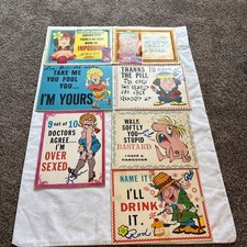 7 Pc Lot Of 1967 “Smile Plaques” Humorous Adult Cartoons United Card Co. 9”x 7” picture