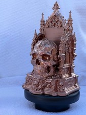 Gothic Cathedral Tarot Card Holder Skull Stand Hand Painted Copper Decor picture