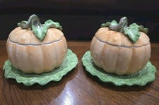 2 Vtg Fitz & Floyd Vegetable Garden Fruits Veggies Pumpkin Bowls Lid Underplate  picture