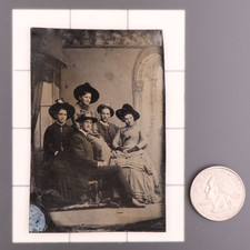 Antique CDV 6th Plate Tintype Victorian Family Photo Men & Women #1306 picture