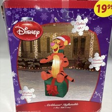 Vtg Rare Gemmy Disney Airblown Inflatable Tigger on Christmas Gift Box 4ft picture