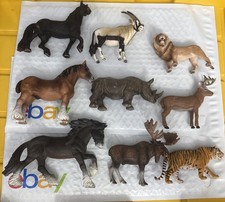 9 Schleich Animals Assorted Lot Figurines Moose Lion Tiger Horses Rhino Deer picture