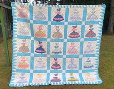 Vintage Handmade Quilt Southern Belle Blue Pink Sun Bonnet Sue QUEEN sz antique picture