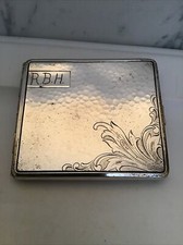 Vintage Alpaca Silver Hand Hammered Cigarette Case & Etched Monogrammed R.B.H. picture