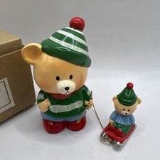 Vintage Enesco Bear And Baby Bear Christmas Ornament Winter Bear Figurine picture