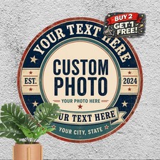 Customized Personal Logo Image Wall Decoration Round Metal Sign 8x8 picture